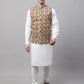 Men off-White Solid Kurta Pyjama with  Olive Printed Nehru Jacket