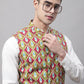 Men off-White Solid Kurta Pyjama with  Olive Printed Nehru Jacket