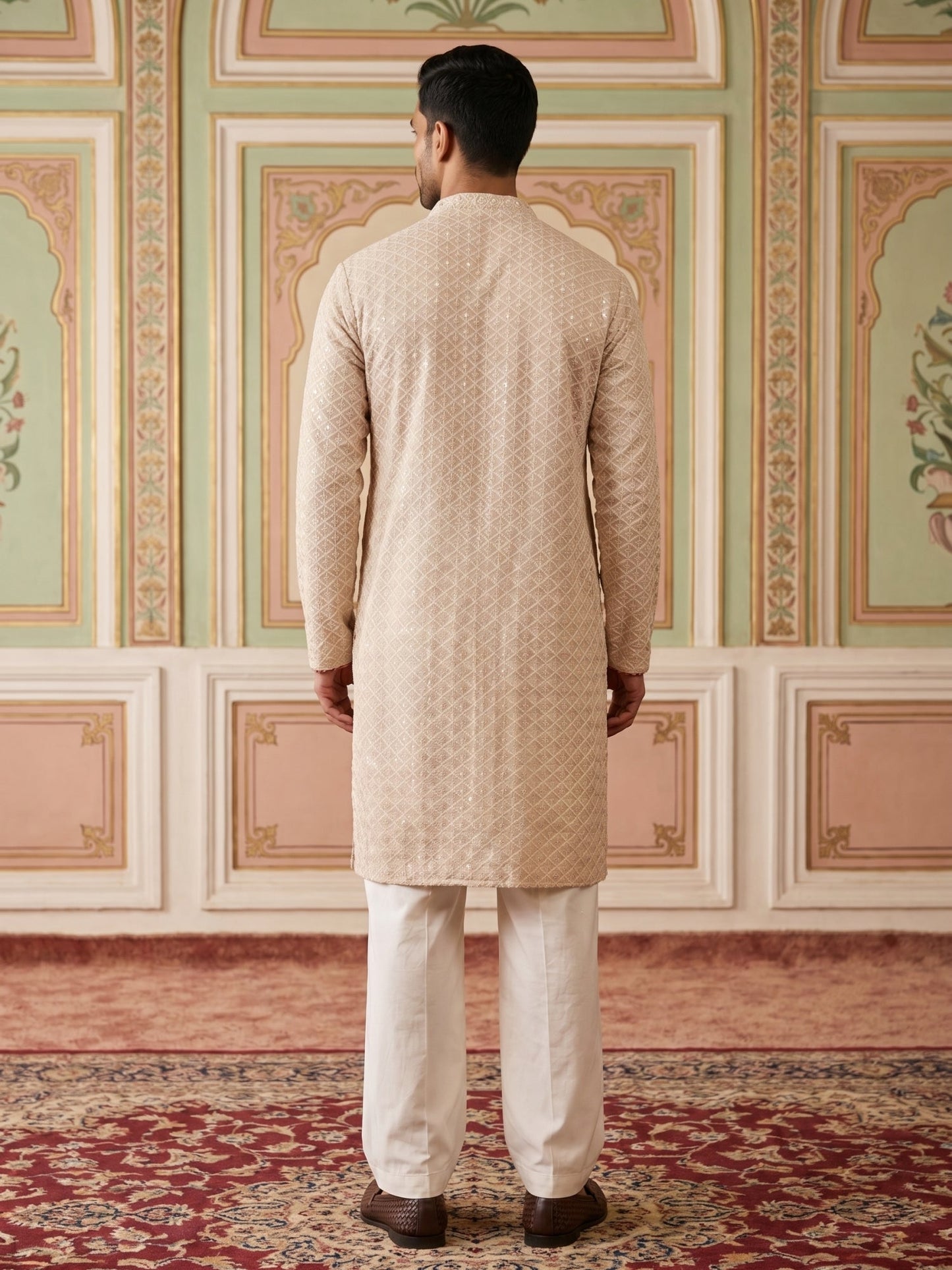 Sequin Embroidered Cotton Kurta with Pyjamas