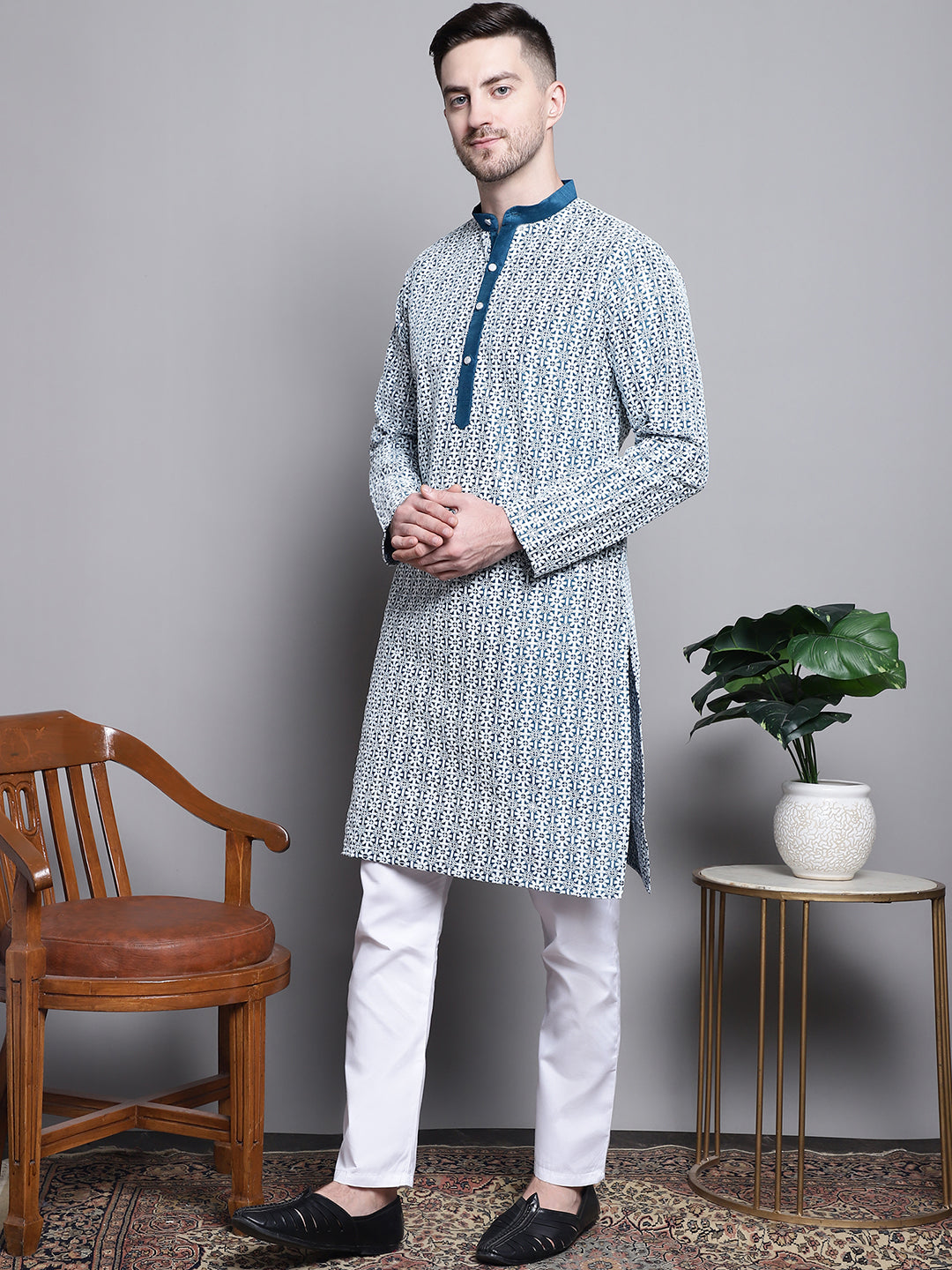 Sequin Embroidered Silk Blend Kurta with Pyjamas