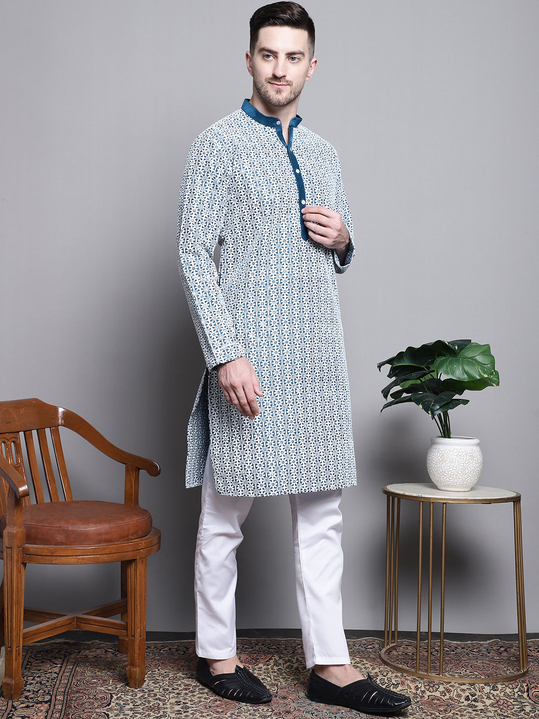 Sequin Embroidered Silk Blend Kurta with Pyjamas