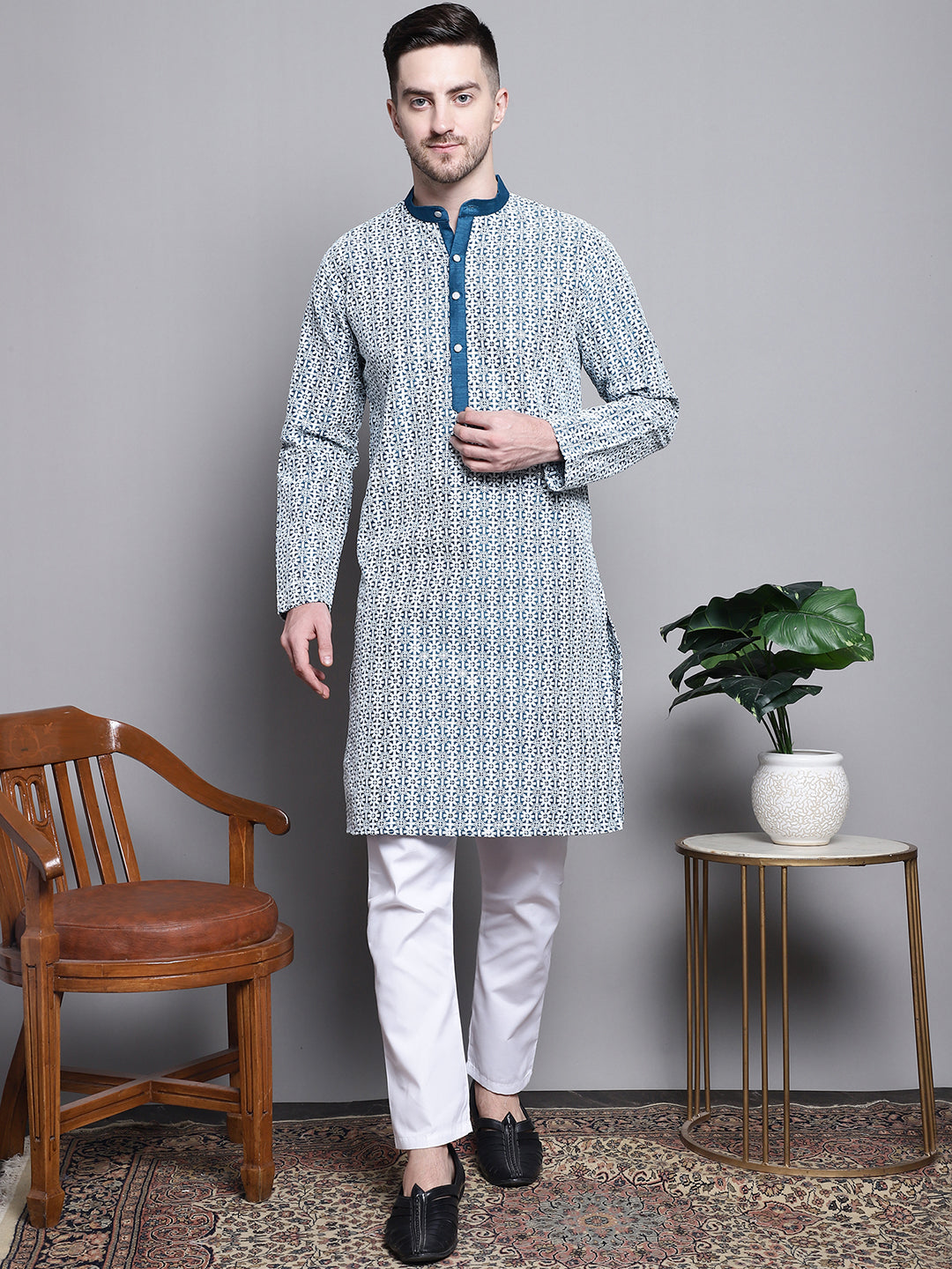 Sequin Embroidered Silk Blend Kurta with Pyjamas