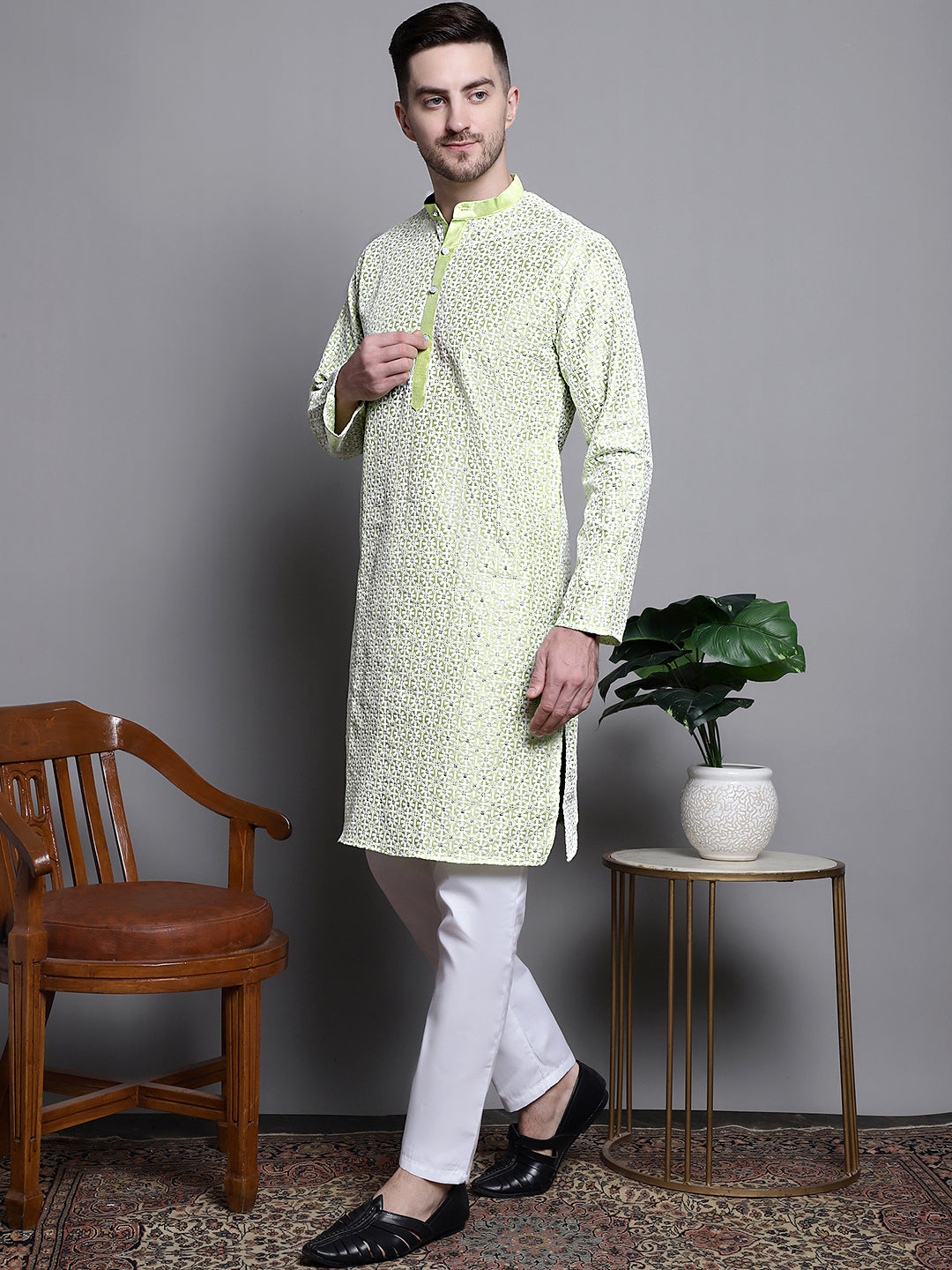 Sequin Embroidered Silk Blend Kurta with Pyjamas