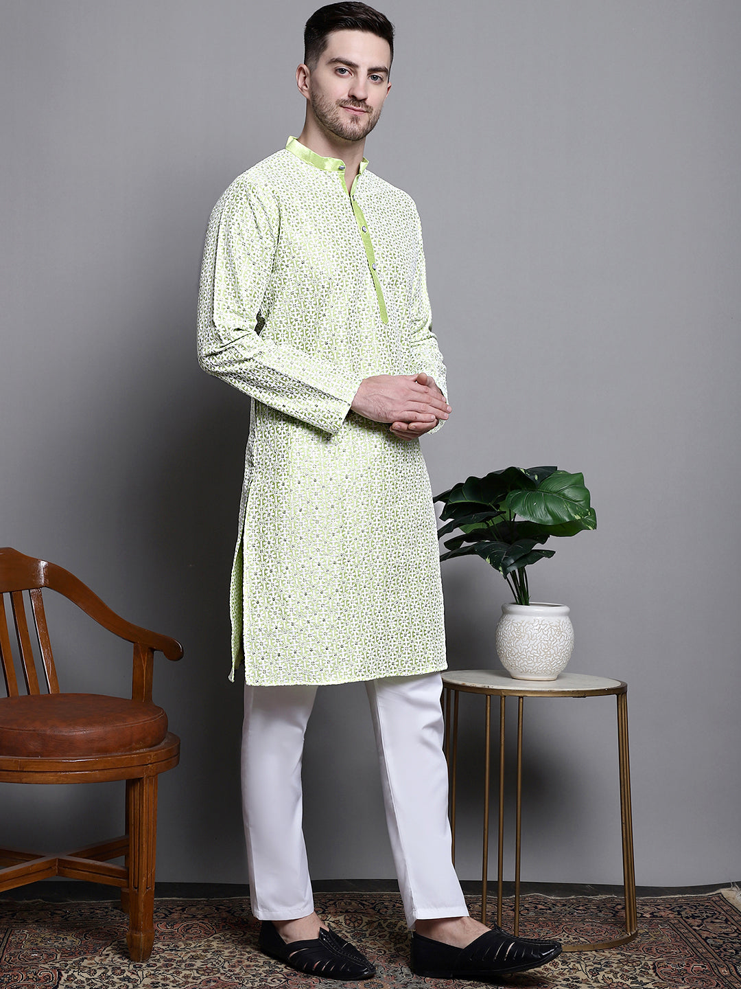 Sequin Embroidered Silk Blend Kurta with Pyjamas