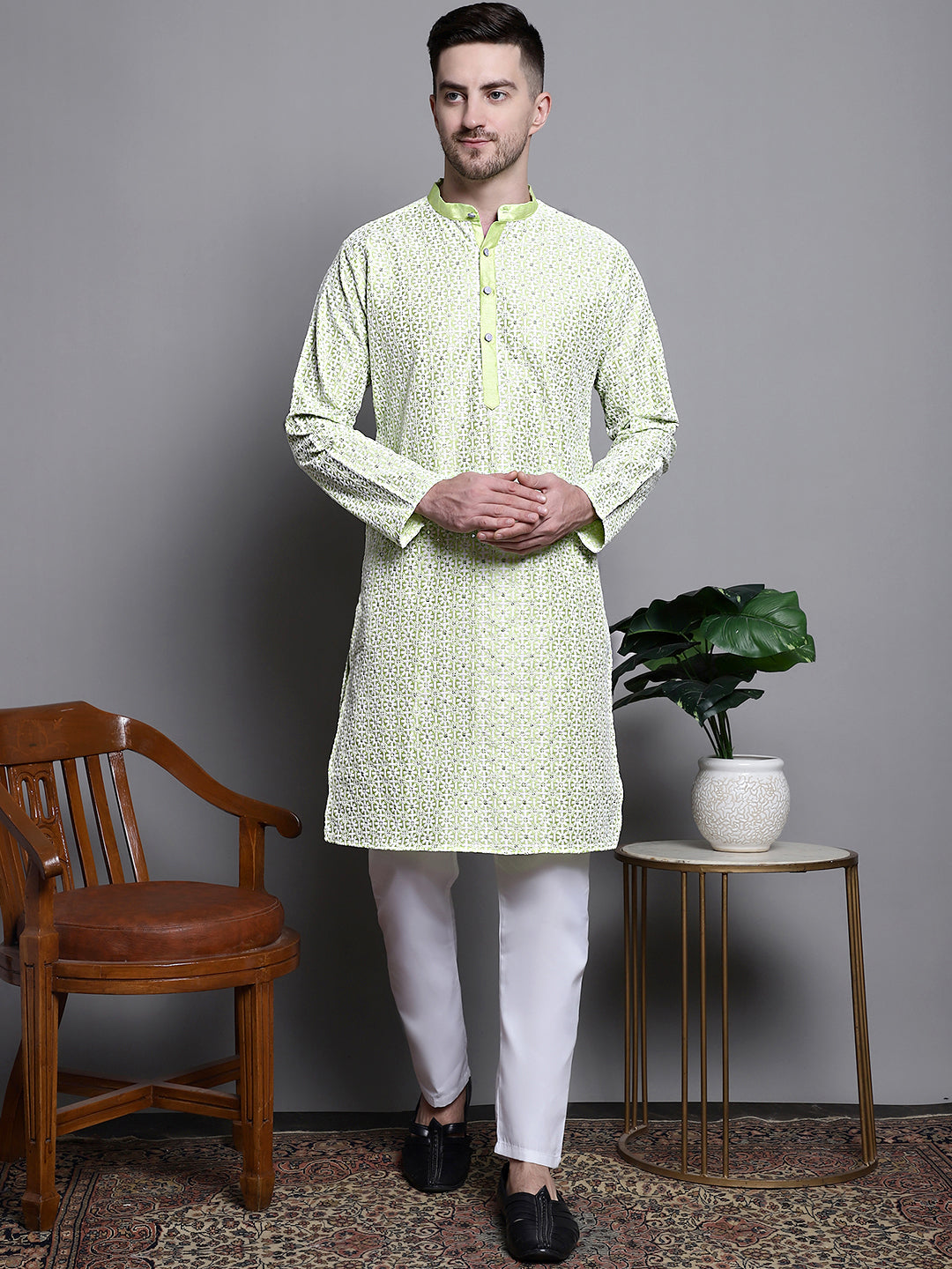 Sequin Embroidered Silk Blend Kurta with Pyjamas