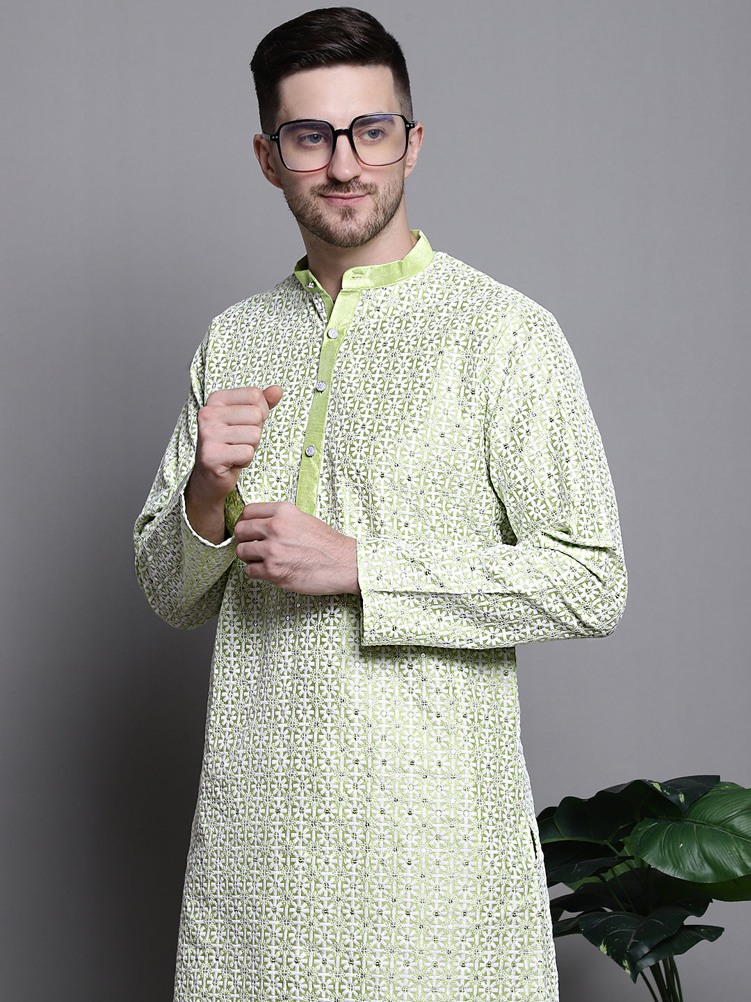 Sequin Embroidered Silk Blend Kurta with Pyjamas