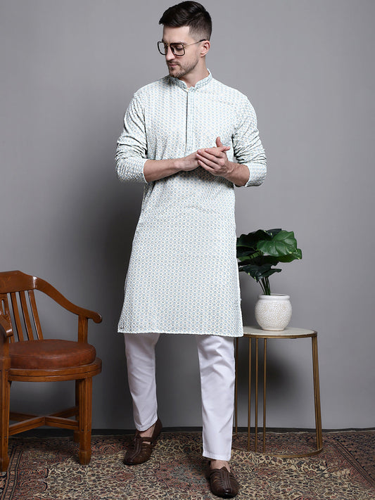 Sequin Embroidered Pure Cotton Kurta with Pyjamas [FF] [C-9]