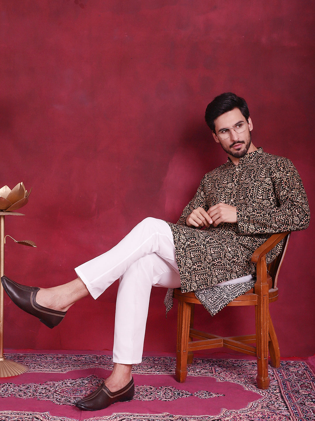 Men's Digital Printed Kurta with Pyjama ( JOKP P 5014 Olive )