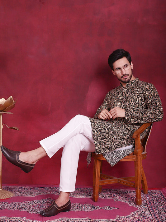 Men's Digital Printed Kurta with Pyjama ( JOKP P 5014 Olive )