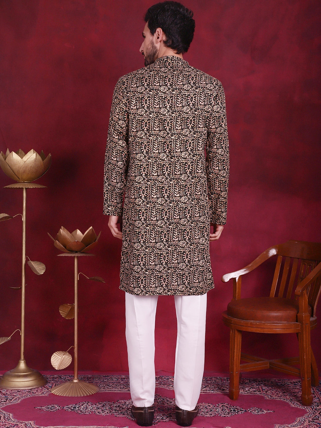 Men's Digital Printed Kurta with Pyjama ( JOKP P 5014 Olive )