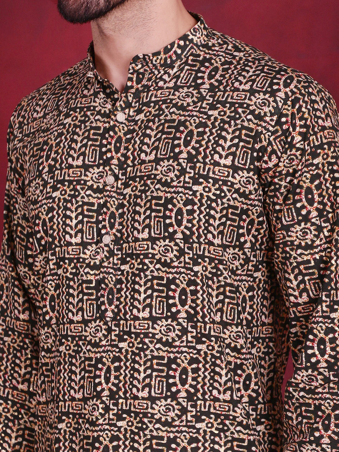 Men's Digital Printed Kurta with Pyjama ( JOKP P 5014 Olive )