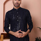 Men's Sequins Chikankari Embroidered Kurta with Pyjama ( JOKP P 5015Navy )