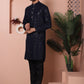 Men's Sequins Chikankari Embroidered Kurta with Pyjama ( JOKP P 5015Navy )