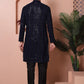 Men's Sequins Chikankari Embroidered Kurta with Pyjama ( JOKP P 5015Navy )