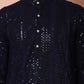 Men's Sequins Chikankari Embroidered Kurta with Pyjama ( JOKP P 5015Navy )