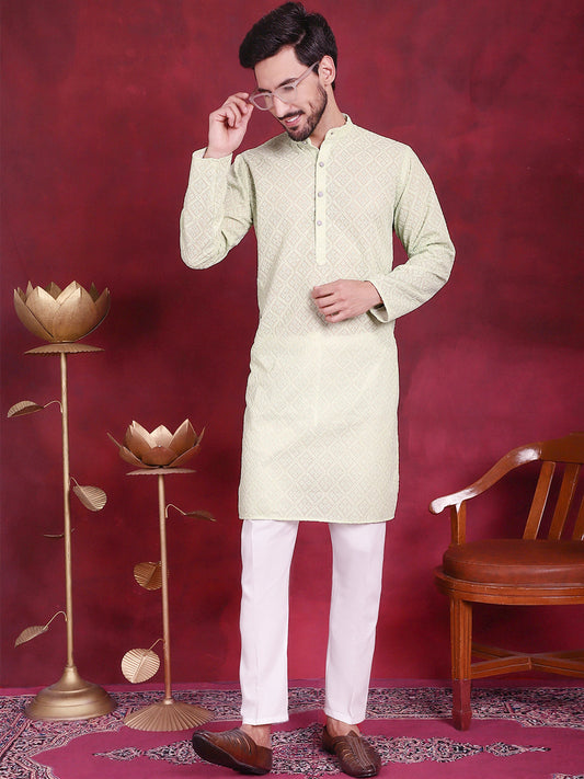 Chikankari Embroidered Kurta with Pyjama ( JOKP P 5017 Pista )