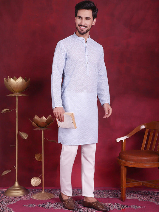 Chikankari Embroidered Kurta with Pyjama ( JOKP P 5017 Sky )