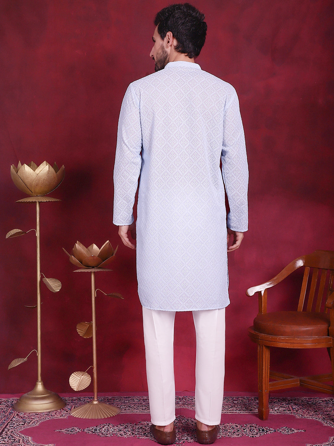 Chikankari Embroidered Kurta with Pyjama ( JOKP P 5017 Sky )