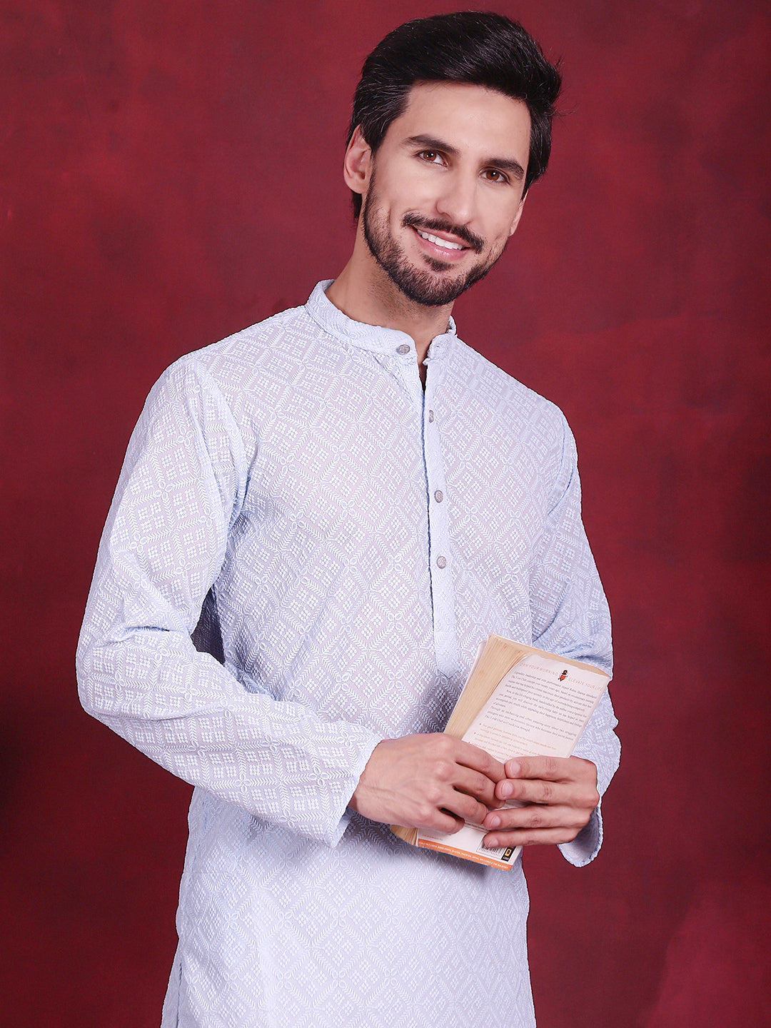 Chikankari Embroidered Kurta with Pyjama ( JOKP P 5017 Sky )