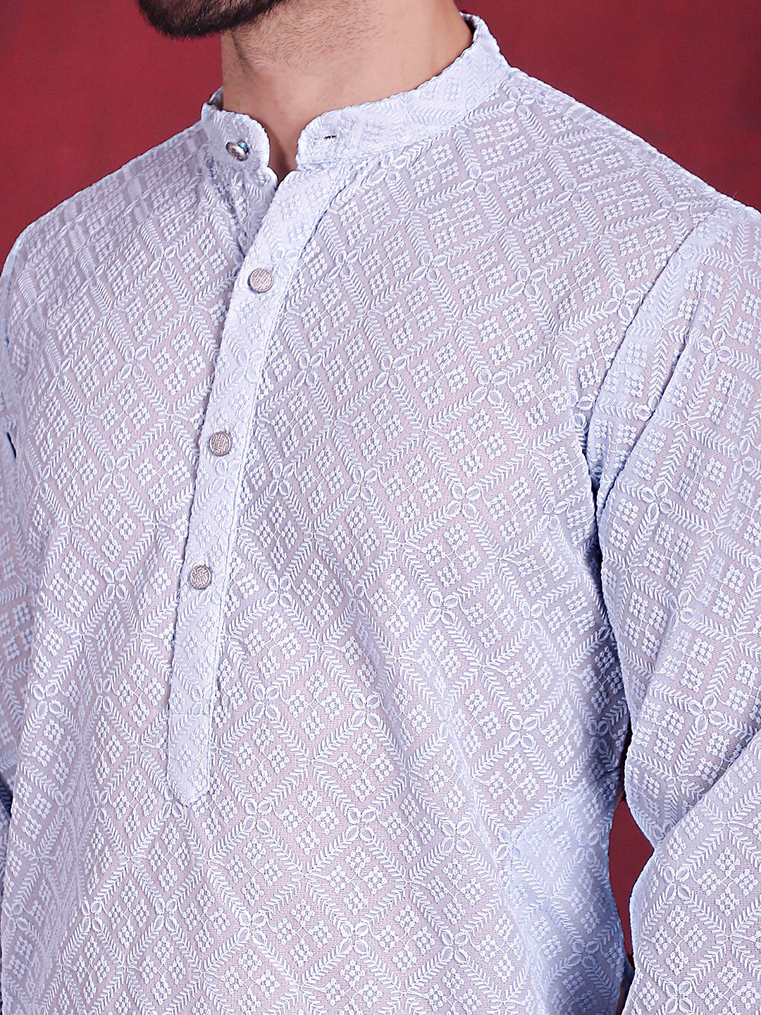Chikankari Embroidered Kurta with Pyjama ( JOKP P 5017 Sky )