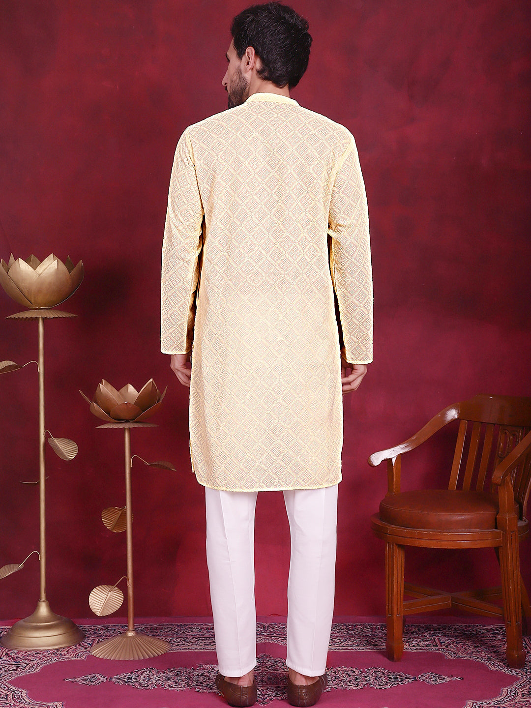 Chikankari Embroidered Kurta with Pyjama ( JOKP P 5017 Yellow )