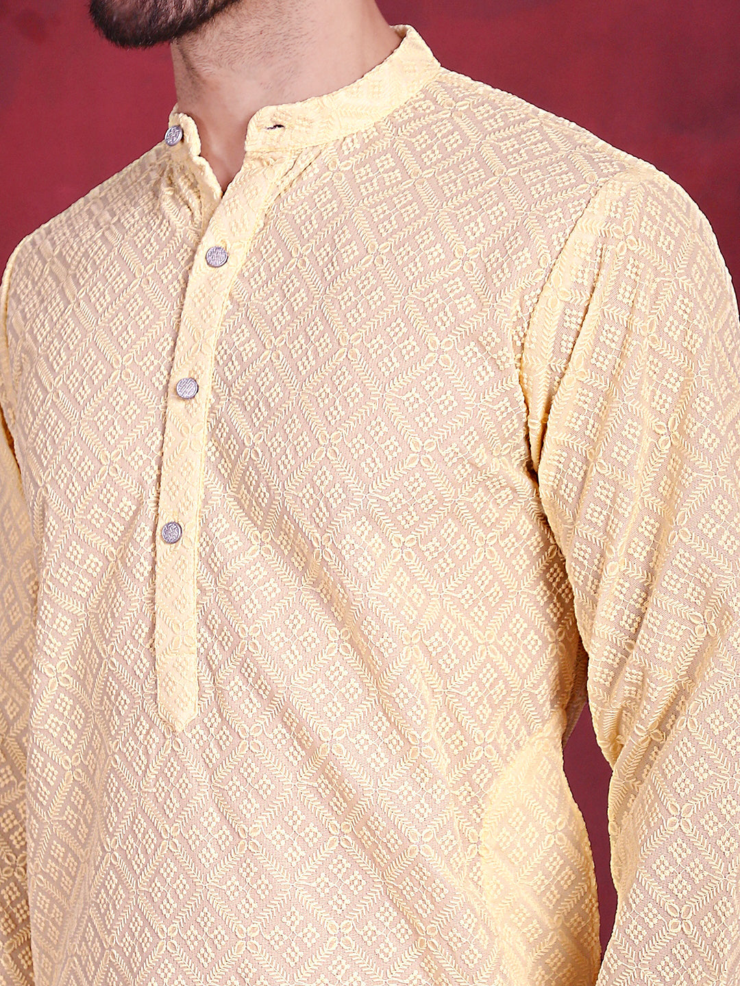 Chikankari Embroidered Kurta with Pyjama ( JOKP P 5017 Yellow )