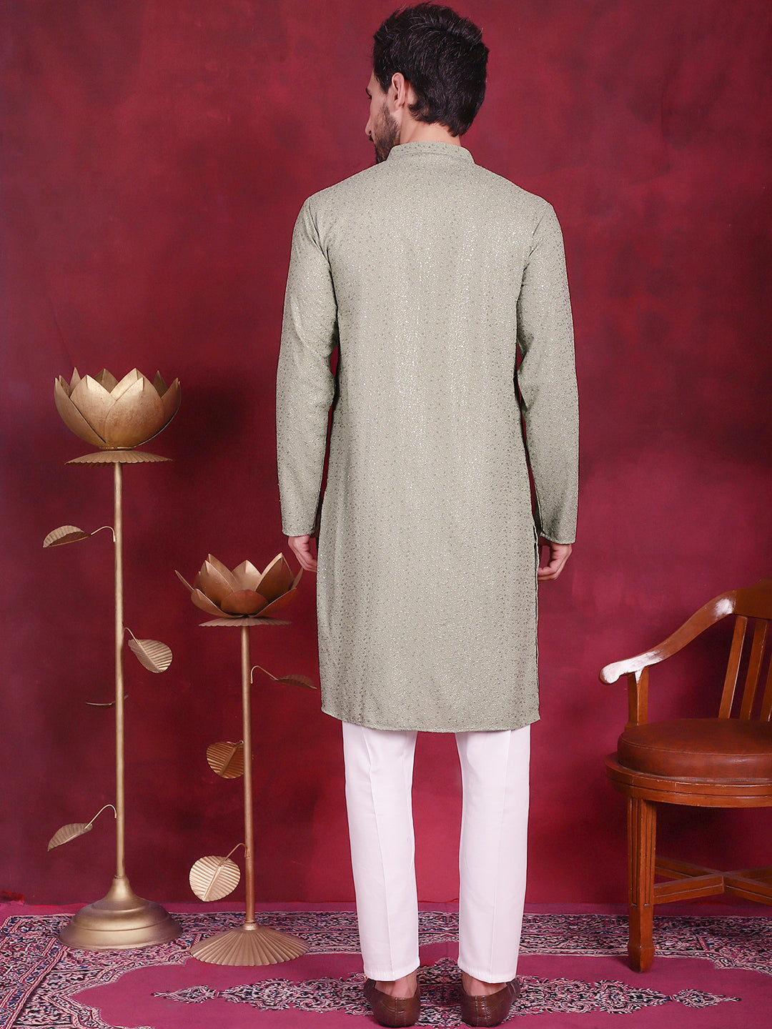 Sequins Chikankari Kurta with Pyjama ( JOKP P 5018 Pista )