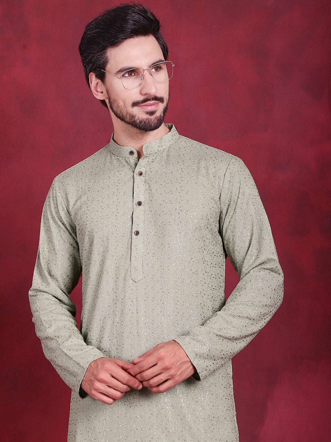 Sequins Chikankari Kurta with Pyjama ( JOKP P 5018 Pista )
