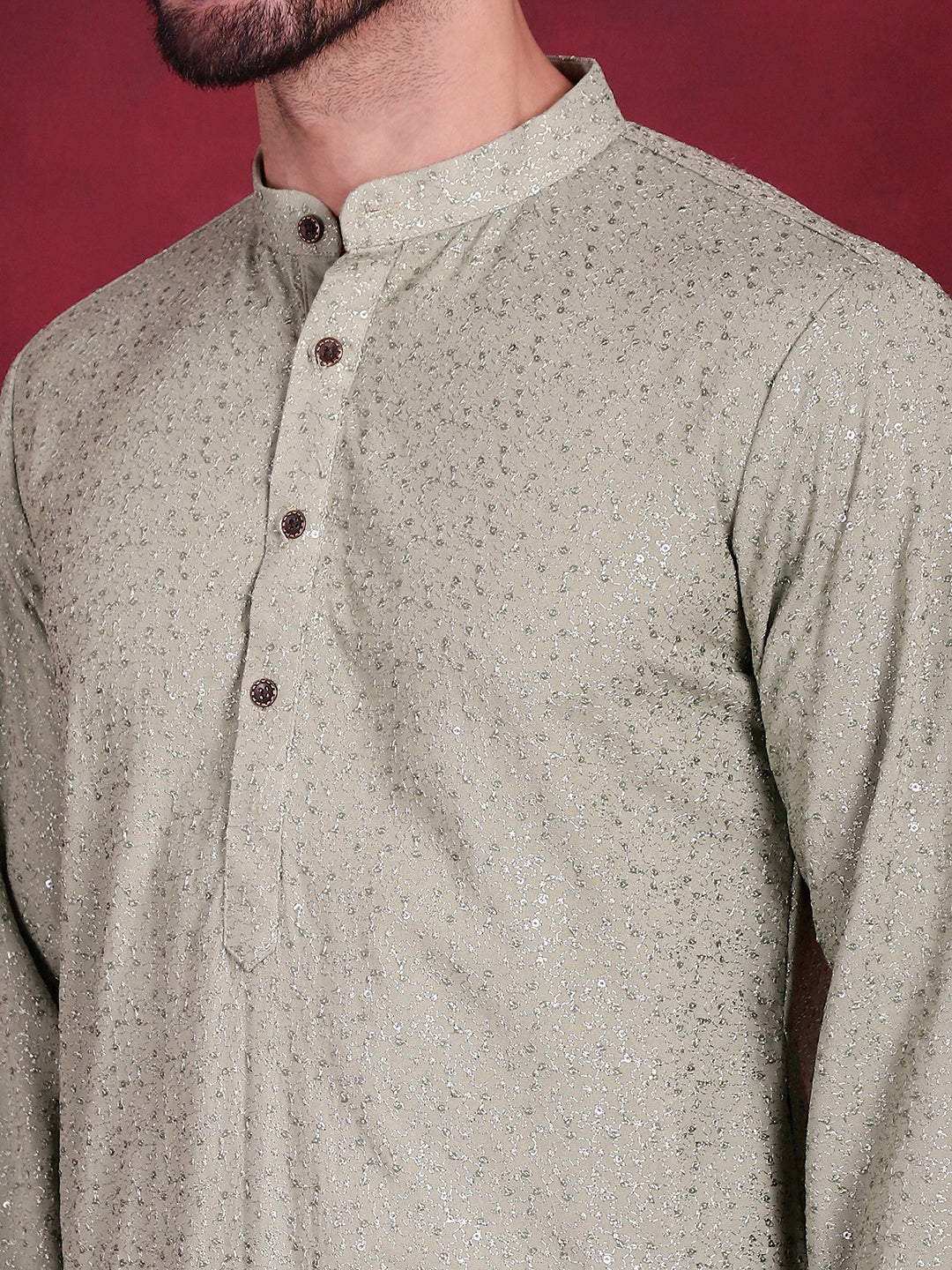 Sequins Chikankari Kurta with Pyjama ( JOKP P 5018 Pista )