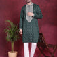 Men's Sequins Embroidered Kurta Pyjama Set ( JOKP P 5019 Olive )