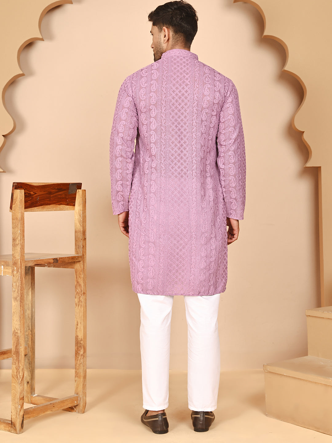 Men's Embroidered Kurta Pyjama Set (JOKP P 5021 Purple ) [FF] [P-9]