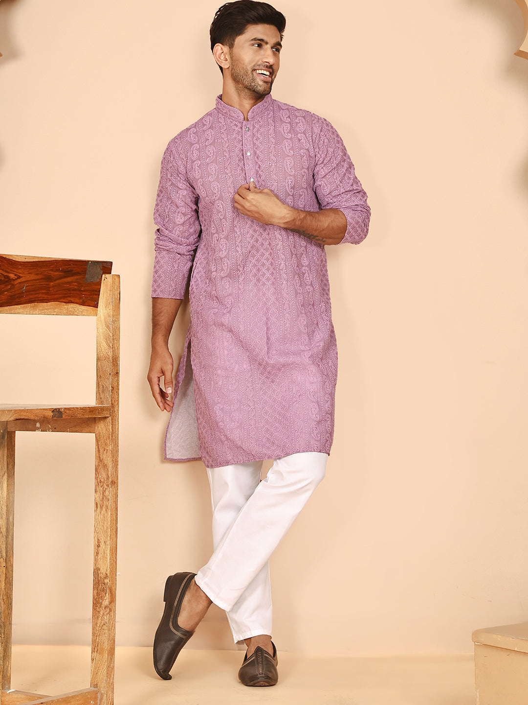 Men's Embroidered Kurta Pyjama Set (JOKP P 5021 Purple ) [FF] [P-9]