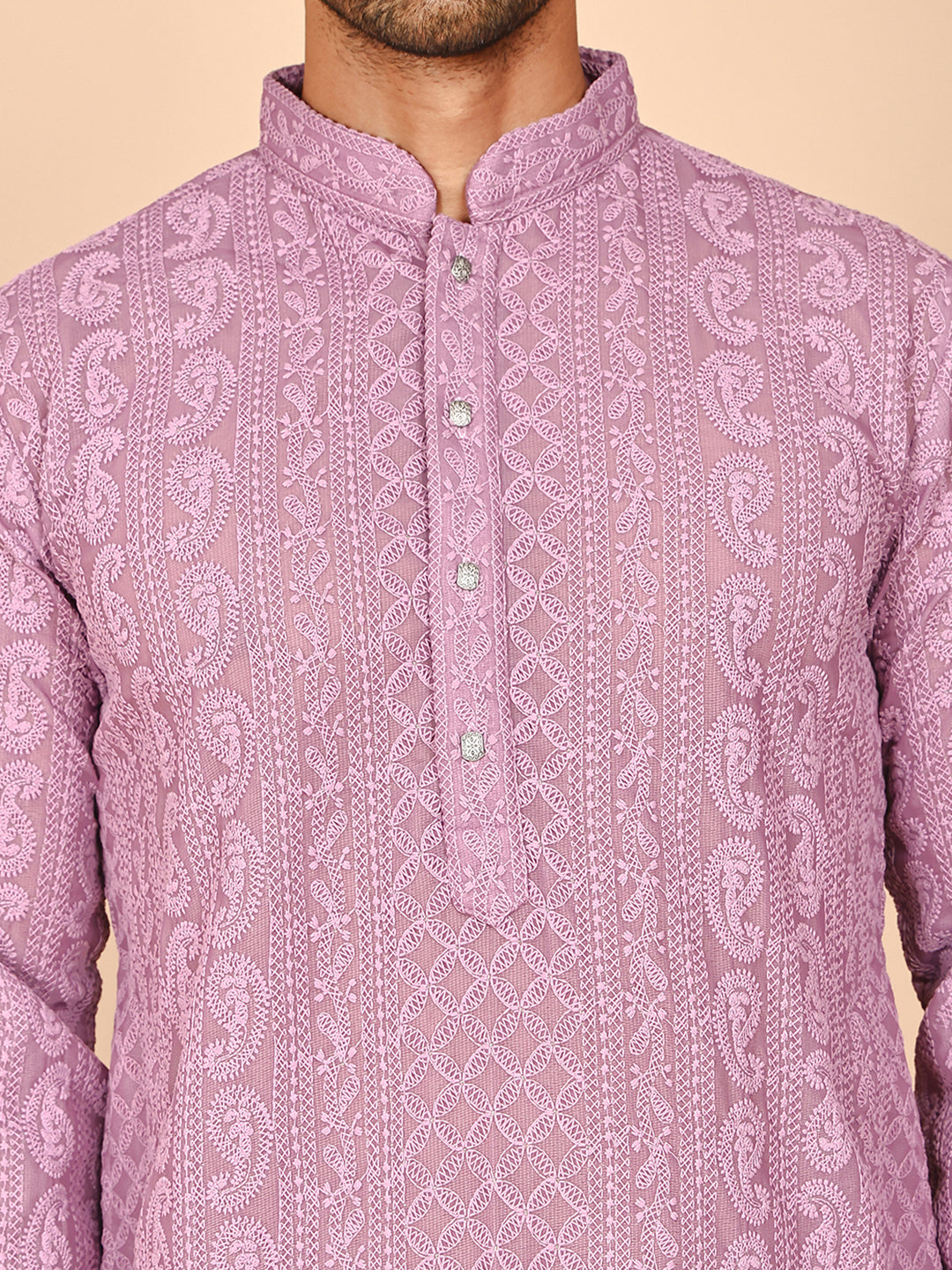 Men's Embroidered Kurta Pyjama Set (JOKP P 5021 Purple ) [FF] [P-9]