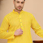 Men's Embroidered Kurta Pyjama Set ( JOKP P 5021 Yellow )