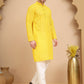 Men's Embroidered Kurta Pyjama Set ( JOKP P 5021 Yellow )