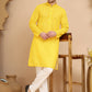 Men's Embroidered Kurta Pyjama Set ( JOKP P 5021 Yellow )