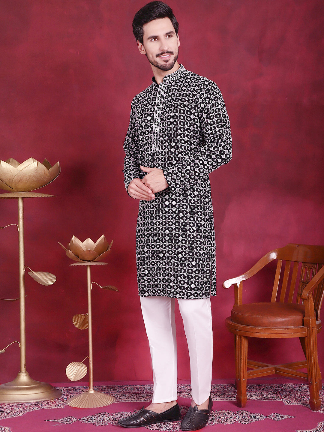 Men's Sequins Embroidered Kurta with Pyjama ( JOKP P 5023 Grey )