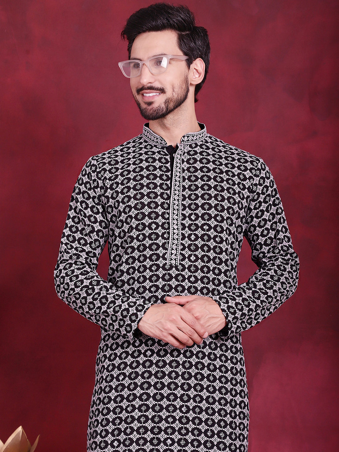 Men's Sequins Embroidered Kurta with Pyjama ( JOKP P 5023 Grey )