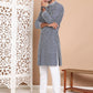 Sequin Chikankari Front Open Kurta With Pyjamas ( JOKP P 5029Navy )