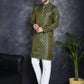 Woven Design Silk Blend Kurta with Pyjama ( JOKP P 5032Olive )