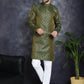 Woven Design Silk Blend Kurta with Pyjama ( JOKP P 5032Olive )
