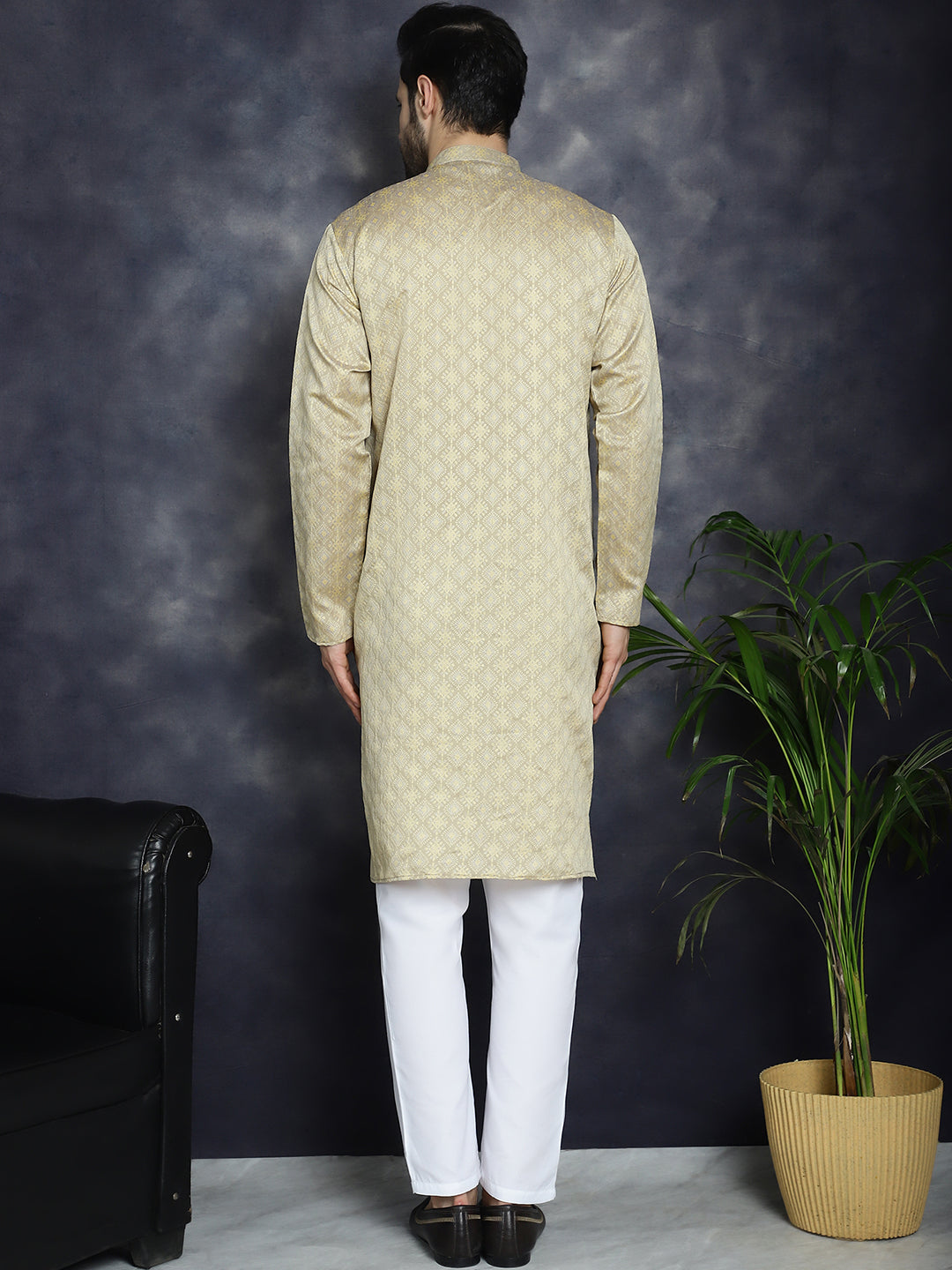 Beige Woven Design Kurta with Pyjama ( JOKP P 5034Beige )