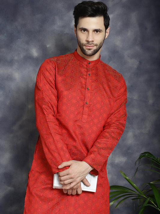 Red Woven Design Kurta with Pyjama ( JOKP P 5034Red )