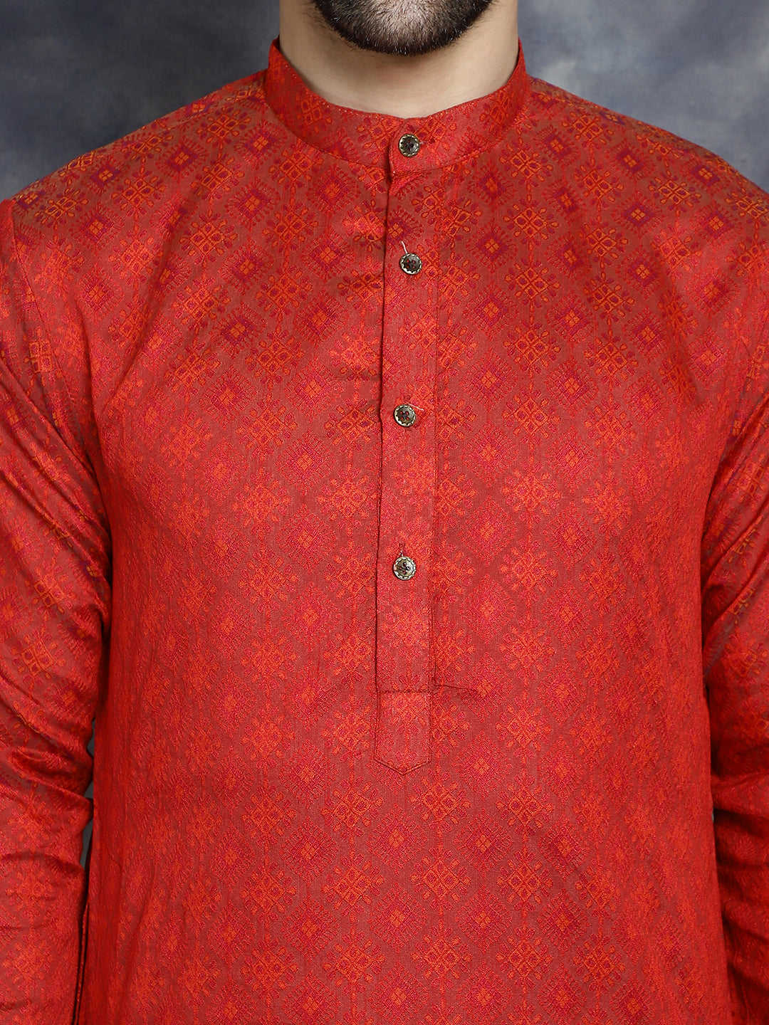 Red Woven Design Kurta with Pyjama ( JOKP P 5034Red )