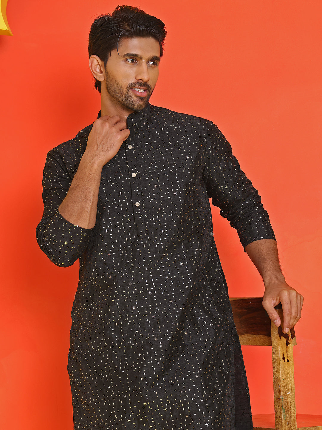 Embroidered Mirror Work Kurta Payjama Sets ( JOKP B-P 5035 Black )