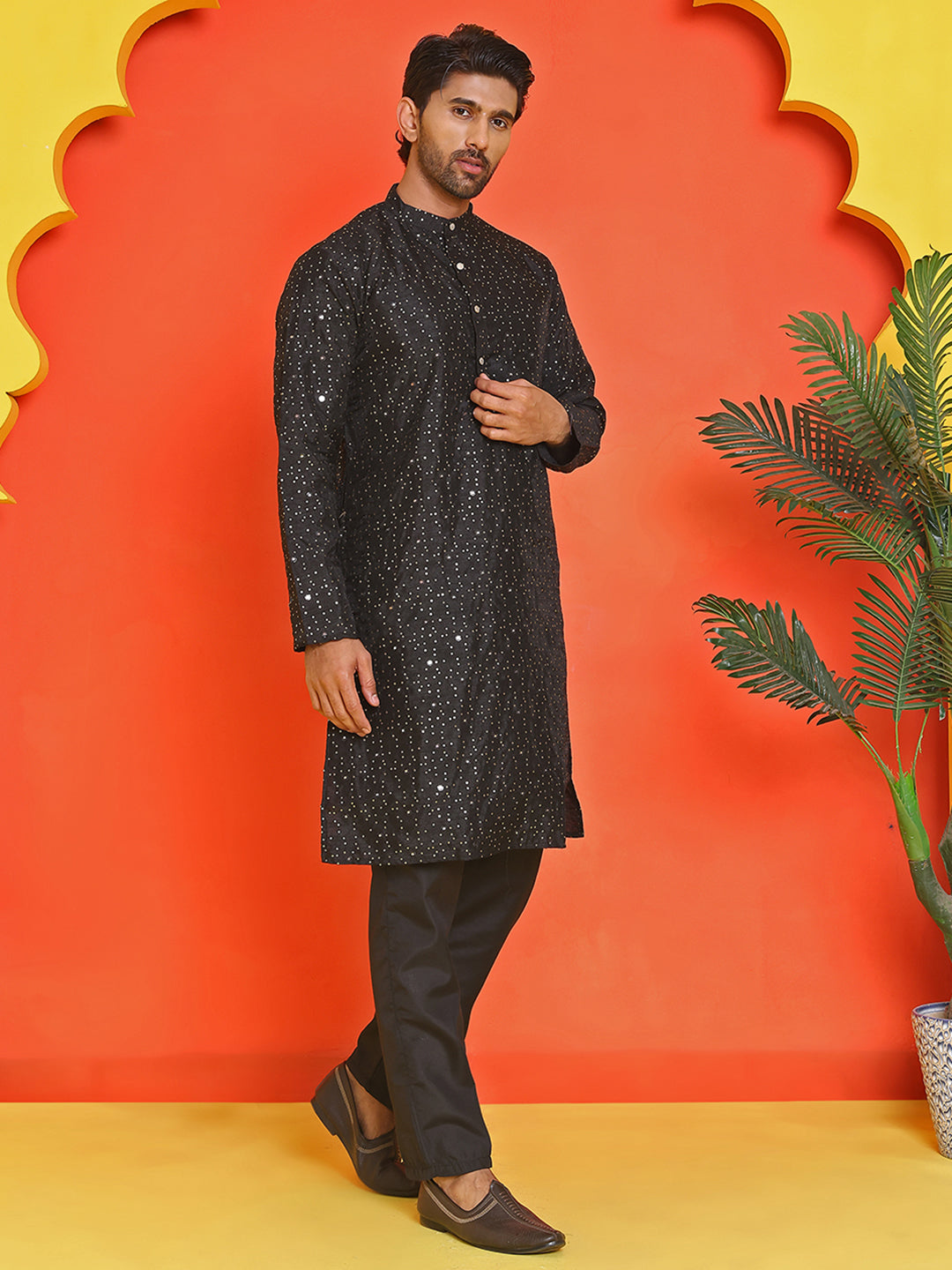 Embroidered Mirror Work Kurta Payjama Sets ( JOKP B-P 5035 Black )