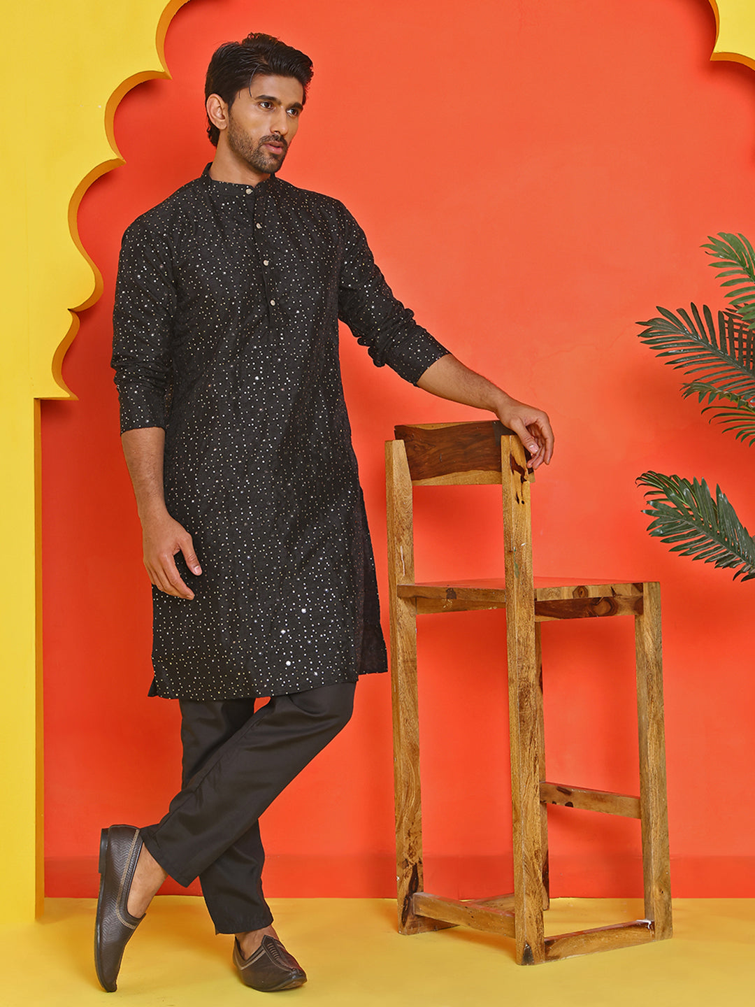 Embroidered Mirror Work Kurta Payjama Sets ( JOKP B-P 5035 Black )