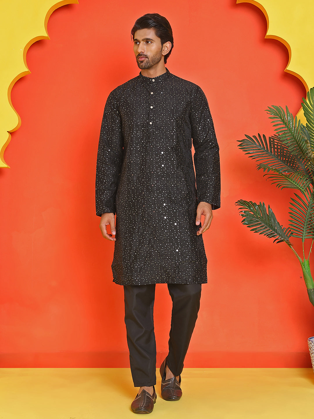 Embroidered Mirror Work Kurta Payjama Sets ( JOKP B-P 5035 Black )