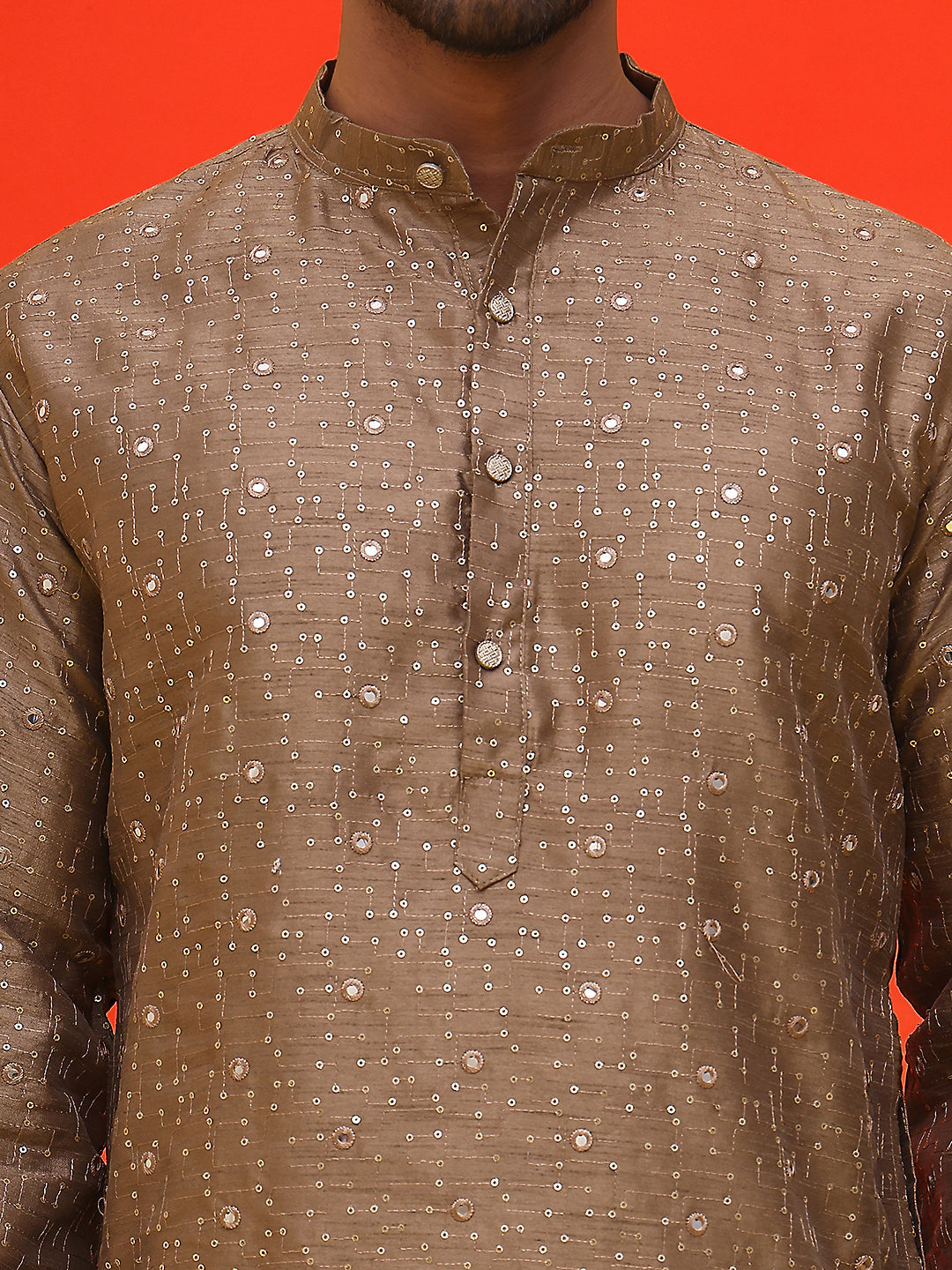 Embroidered Mirror Work Kurta Payjama Sets ( JOKP P 5035 Brown )