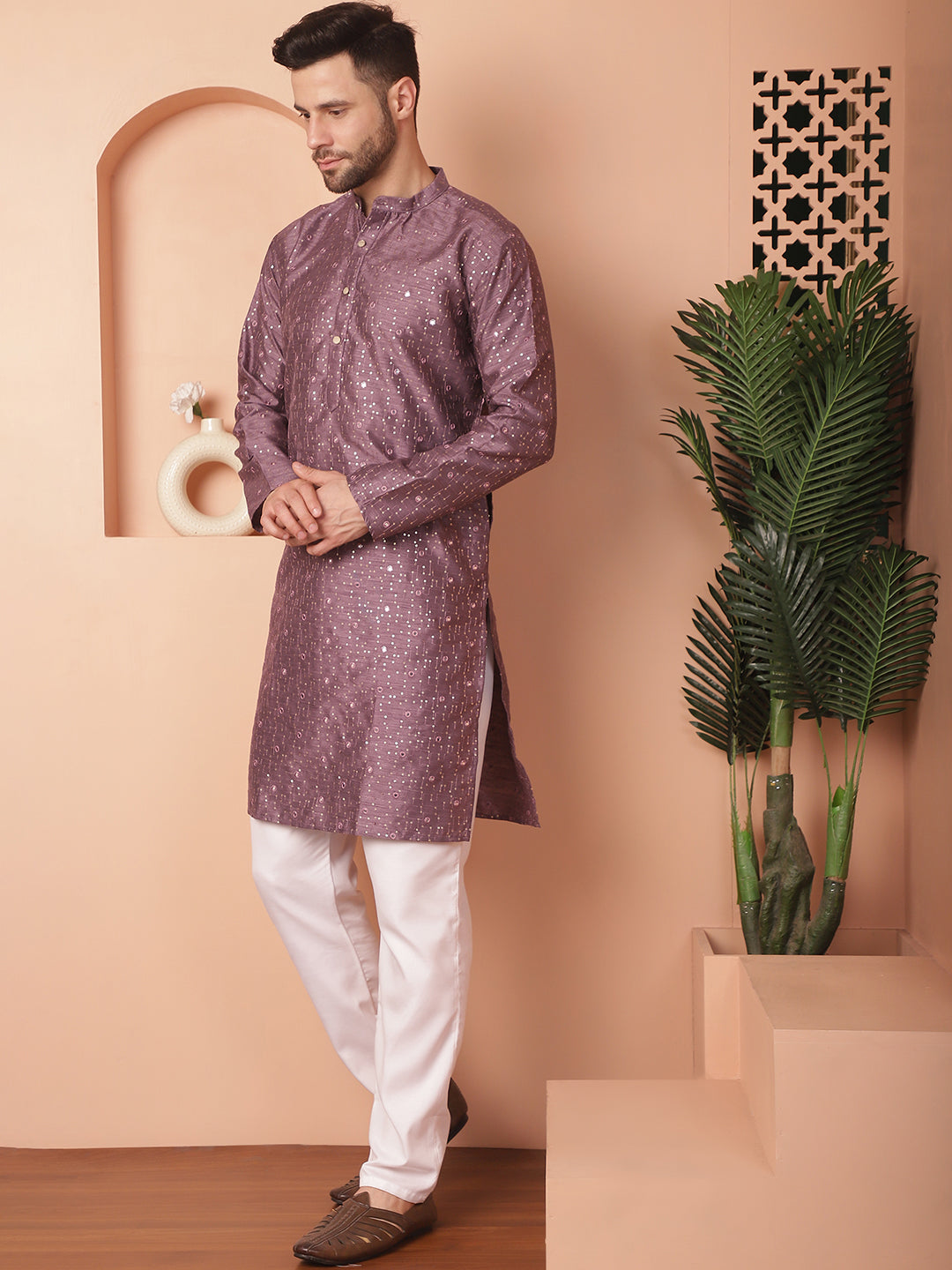 Men's Embroidered Mirror Work Kurta Payjama Sets